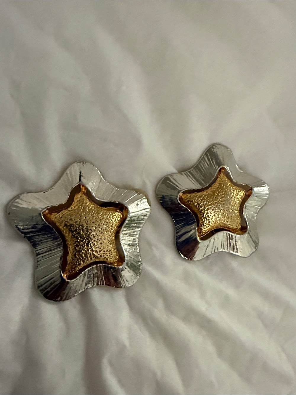 Gold & Silver Star Floral Clip on Earrings - Women Jewelry